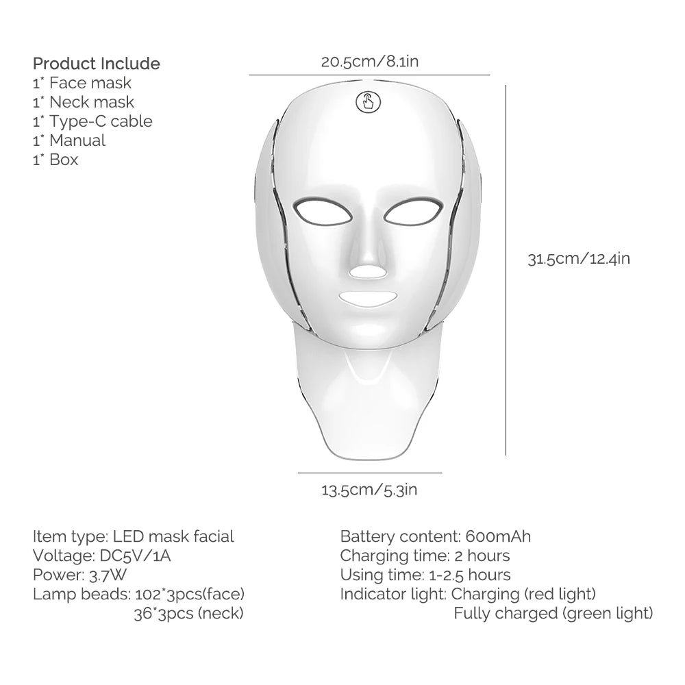 7-Color LED Face & Neck Mask | Wireless Photon Skin Rejuvenation Therapy