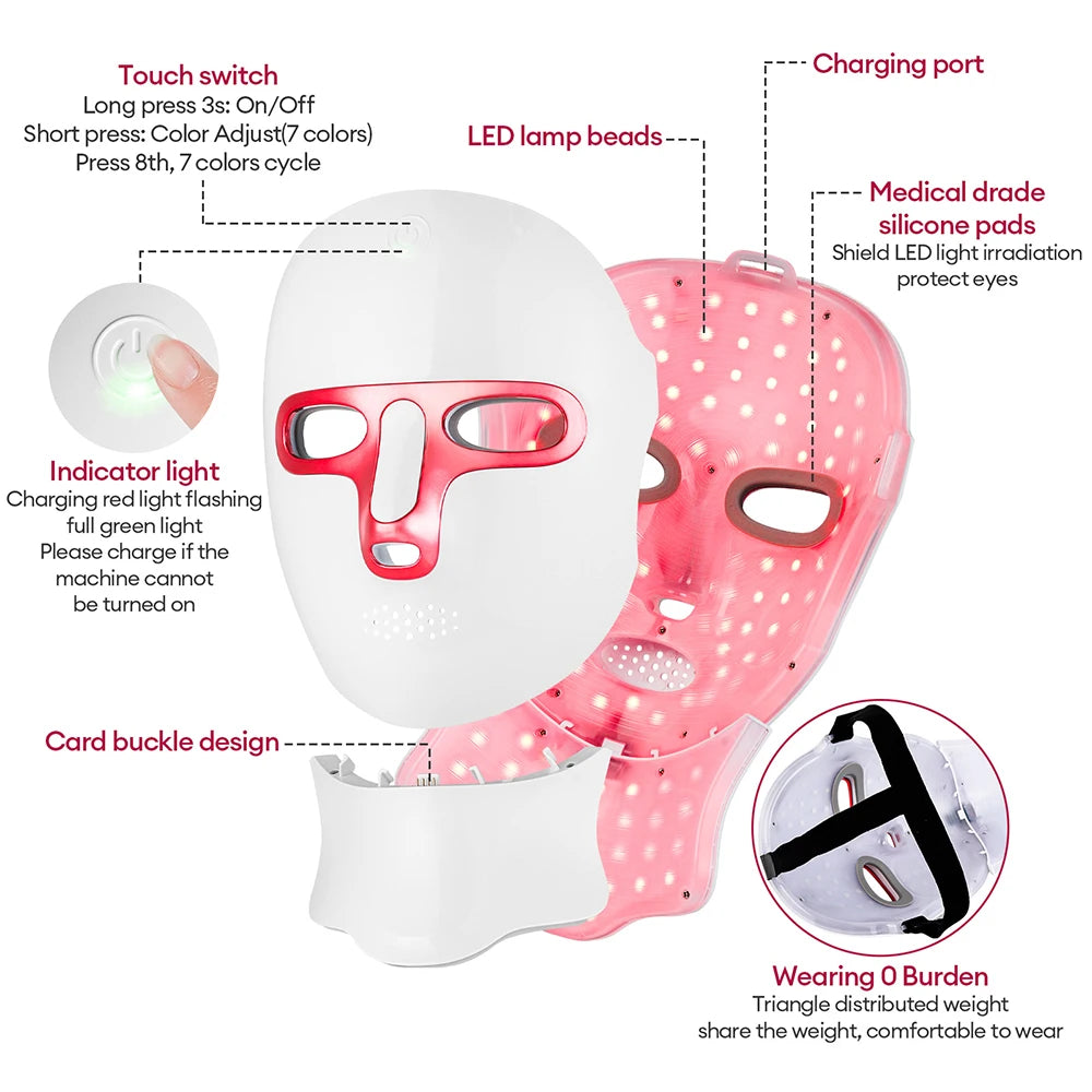 7-Color LED Face & Neck Mask | Wireless Photon Skin Rejuvenation Therapy