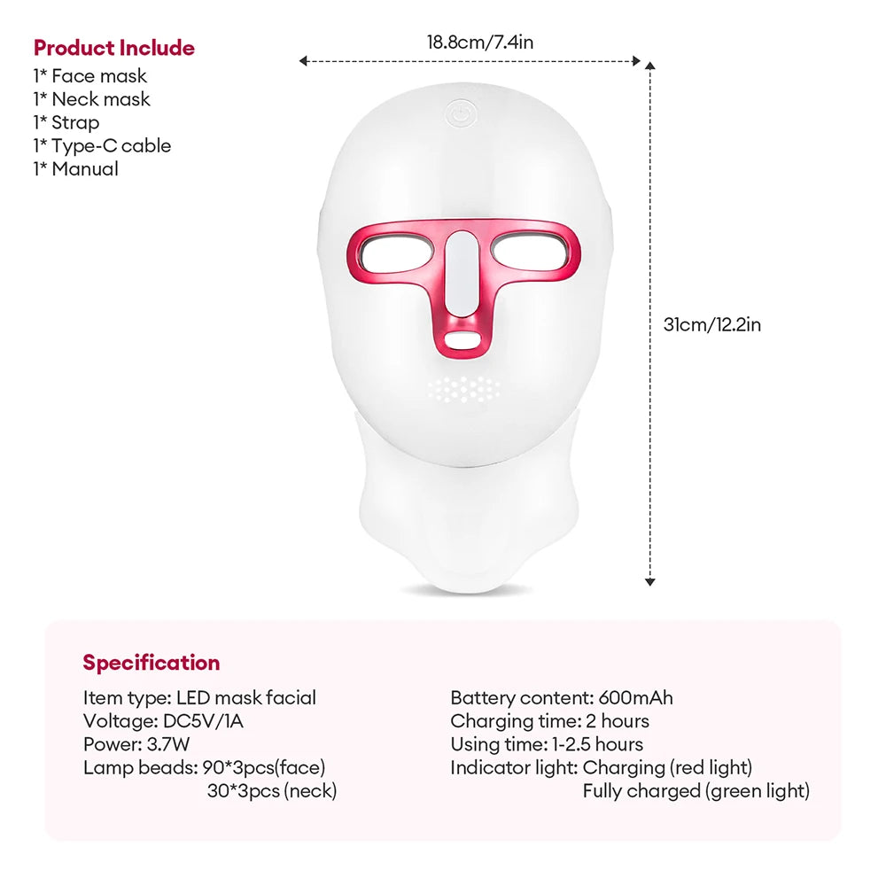 7-Color LED Face & Neck Mask | Wireless Photon Skin Rejuvenation Therapy